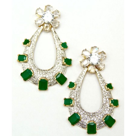 American Diamond Emerald Dangler Earrings